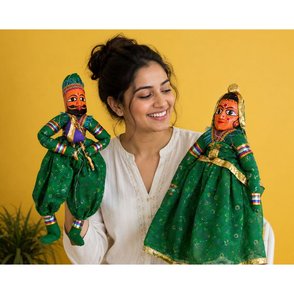 Kathputli Of Rajasthan Marionettes Puppets Pungi & Nath Vintage Indian Dolls.